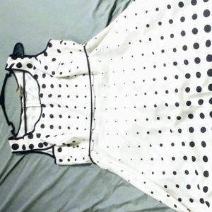 Dressbarn-White and navy fit and flare dress